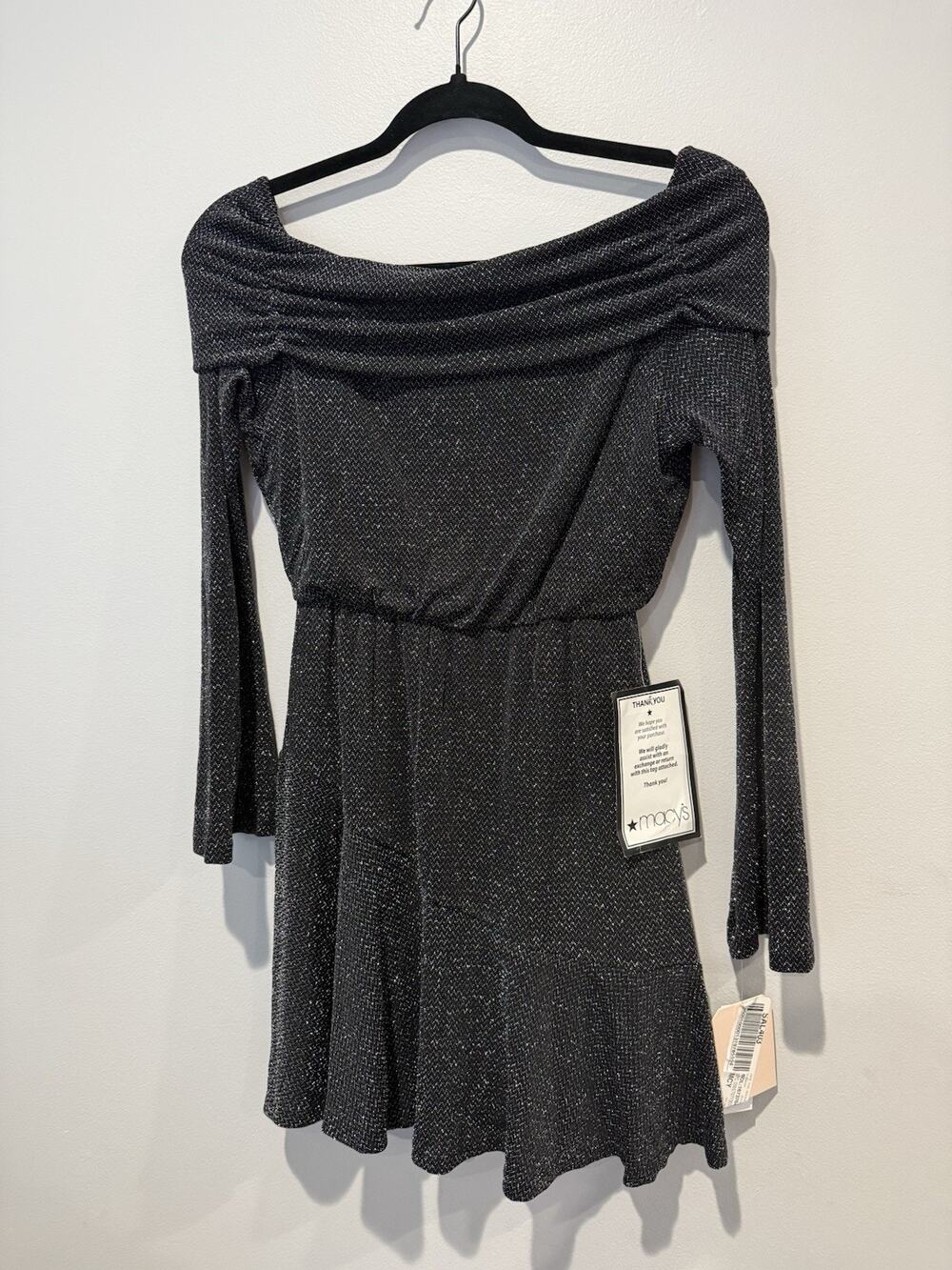 City Studios Junior’s M Off The Shoulder Fit & Flare Mini Dress Black Metallic